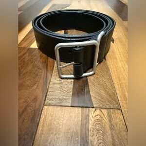 Janessa Leone Black Leather Bowe Belt with Silver Buckle